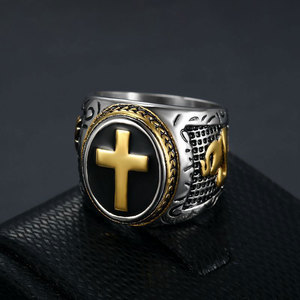Hiphop Non Tarnished Waterproof <b>Rings</b> Good Quality 14k 18k PVD Gold Plated 316L Stainless Steel Cross Chunky <b>Ring</b> for <b>Men</b> - Product Image 3