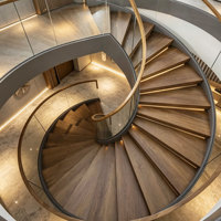 Escalier en colimaçon courbé sur mesure pour hôpital et villa, marches en bois massif, garde-corps en verre moderne, escalier rotatif intérieur, écologique