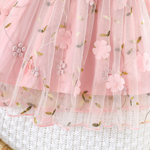 Abito estivo da ragazza a maniche corte con maniche a volant, inserti in rete e ricami, stile principessa - Product Image 5