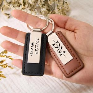 Nouveau porte-clés de voiture, cadeau de déménagement personnalisé en cuir, porte-clés en acier inoxydable gravé pour papa - Product Image 2