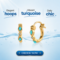 Boucles d'oreilles Huggie classiques Gemnel en argent 925 plaqué or avec turquoise pour cadeau de mariage