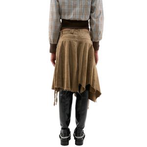 Jupe cargo asymétrique en coton lavé taille basse pour femme, coupe évasée, ourlet brut, avec empiècements et lacets - Product Image 3