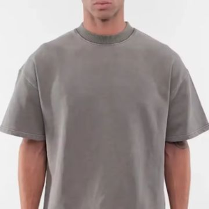 T-shirt europea in cotone di ispirazione sportiva da uomo 260G di tendenza estiva pesante a maniche corte di colore solido lunga 'coppia' - Product Image 1