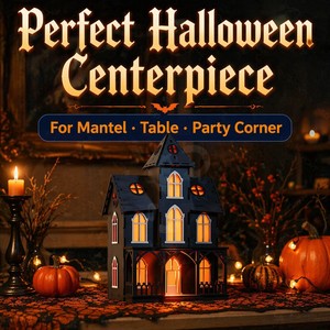 Décoration de maison hantée gothique en bois Dodge pour Halloween, 19,5x18,5x28,5cm, ornement de fête - Product Image 5