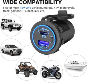 Chargeur Usb c 65w Usb Pd 12v <span class=keywords><strong>Voiture</strong></span> 65w Port USB Avec Interrupteur pour <span class=keywords><strong>Voiture</strong></span> Bateau Marine Bus Camion Golf Cart RV Moto - Product Image 4