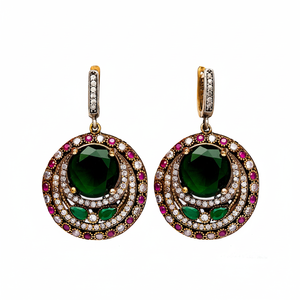 Authentic <b>Silver</b> Earring Emerald Stone Earring Turkish Wholesale 925 Sterling <b>Silver</b> Jewelry - Product Image 2