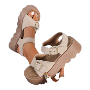 French Summer Women's <b>Sandals</b> Comfortable Thick-soled Double-buckle Casual Beach <b>Sandals</b> Spring/Autumn Rubber Sole Cushioning - Product Image 1
