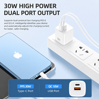 Chargeur mural USB-C double port 30W GaN, PD 30W QC 18W, charge rapide, compatible ordinateur portable, multi-protocoles PPS, iPad Pro pour 16/15