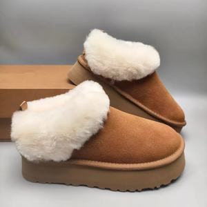 Botas de nieve de invierno para mujer, mocasines de punta redonda de alta calidad, zapatos de mujer con suela gruesa de lana que aumentan la altura, zapatos de algodón - Product Image 1