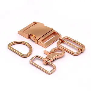 Metal Buckle Collar 25mm Dog Collar Hardware Metal Accessories Rose Gold Side Release Buckle D Ring And Dog Hooks Sets