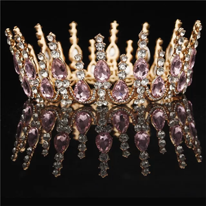 LUOXIN الباروك الذهب تاج العروس الملكة الملك كبير إكليل تاجي حفلة موسيقية الإكليل الشعر مجوهرات الزفاف التيجان - Product Image 4