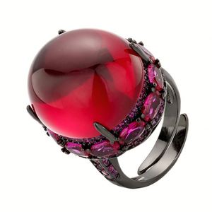 Fashion Jewelry Eco-friendly Copper Black Gold Plated Oval Cut 18*20MM Cubic Zirconia Fashion Statement <b>Adjustable</b> Band <b>Rings</b> - Product Image 1