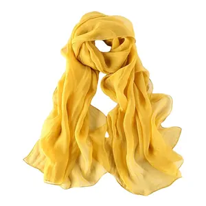 100% 丝绸 8毫米雪纺长夏季女装黄色真丝围巾纯色在德里