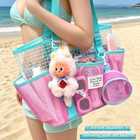 Sac de plage et de natation en nylon à mailles, grande capacité, pour voyage, gym, articles de toilette, maillot de bain, pochette de rangement pour le bain