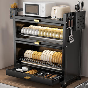 Meuble de rangement multifonctionnel pour comptoir de cuisine avec tiroirs, égouttoir à vaisselle double porte anti-poussière pour la maison - Product Image 1