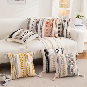 Düz renk balıksırtı desen kabartmalı şerit yastık oturma odası kanepe yatak kafalık minder örtüsü
