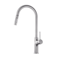 Robinet de cuisine monocommande en acier inoxydable 304 brossé, à poser sur comptoir, avec cartouche céramique, eau chaude/froide, bec extractible rotatif