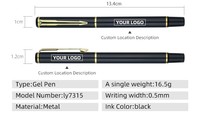 Stylo gel en métal de couleur unie avec logo personnalisé largeur d'écriture de 0.5mm avec encre scintillante pour le bureau et l'école d'affaires