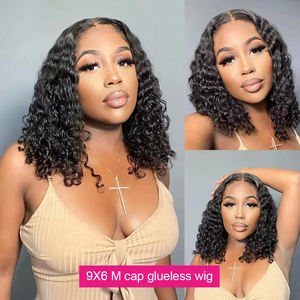 Pre <span class=keywords><strong>tutto</strong></span> l'onda di acqua corta Bob parrucche capelli umani per le donne nere 9x6 M cappello indossare Go senza colla riccio HD pizzo parrucca capelli umani - Product Image 5