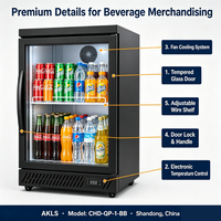 Réfrigérateur à boissons commercial à porte vitrée simple pour bar, mini-réfrigérateur à refroidissement par air sans givre 2 ℃ -10 ℃   pour Bar Supermarché Hôtel