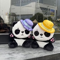 Boneka Panda Lucu Super Lembut dengan Topi, Mainan Hewan Isi Dakron untuk Mesin Cakar, Kartun Kawaii Mini Panda Plush OEM/ODM