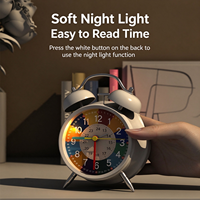Réveil silencieux pour enfants à mouvement mécanique, design artistique en métal, motif dessin animé lumineux, fonction snooze, idéal pour l'éducation préscolaire