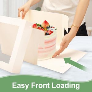 Scatola da Forno Monouso Trasparente Bianca con Finestra per Biscotti, Torte, Dolci di Compleanno, Torte a Strati, <span class=keywords><strong>Pasticceria</strong></span>, Scatola di Carta per Torte - Product Image 6