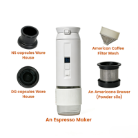 Machine à café expresso portable entièrement automatique, alimentation USB, compatible français, construction en plastique, modes de brassage multiples, en temps réel