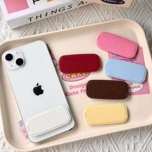 Imitation Leather Phone Holder Adhesive Foldable Desktop <b>Stand</b> For Apple <b>iPhone</b> White Pink Yellow Blue Coffee Burgundy - Product Image 1
