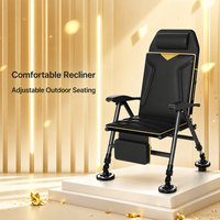 Chaise de pêche pliante de luxe portable, inclinable à 170°, avec cadre en fer, pour jardin/parc, pieds réglables de 18 cm, coussin amovible, rangement