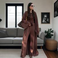 Ensemble Abaya élégant et modeste 3 pièces en polyester respirant avec débardeur et pantalon Y190