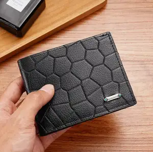 새로운 디자이너 트렌드 PU 가죽 스톤 패턴 지갑 남성 인기 카드 홀더 동전 지갑