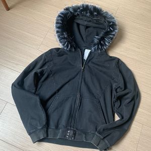 Felpa con Cappuccio OEM Personalizzata in Cotone Pesante con Zip, Stile Vintage con Lavaggio Acido e Pelliccia Sintetica, Modello Corto per Uomo - Product Image 1