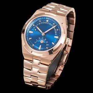 Montre de Luxe Automatique Mécanique à Phases de Lune et Date Rétrograde, Cadran Bleu, Bracelet en Métal Or Rose, Lumineuse, Tendance 2026 - Product Image 1