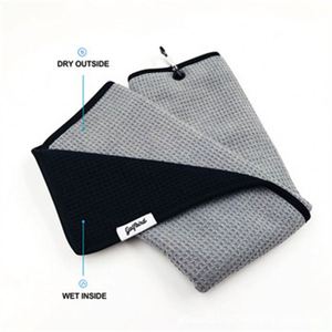 Ensemble de serviettes de golf gaufrées bleues à trois volets, en microfibre tricotée robuste, écologiques, à séchage rapide, motif gaufré, avec mousqueton grand format - Product Image 1