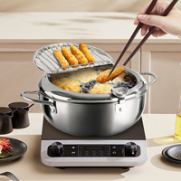 Friteuse américaine en acier inoxydable avec thermomètre, égouttoir à huile et grille anti-goutte, compatible gaz et induction