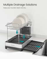 SONGMICS organisateur d'ustensiles de cuisine 2 niveaux en acier inoxydable 304 au-dessus de l'évier égouttoir à vaisselle pour comptoir de cuisine