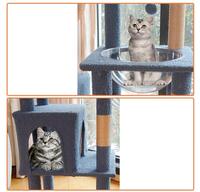 Offre Spéciale 63.8*36.6*15.7 pouces en bois massif grand condo confortable, hamacs tour d'arbre à chat avec mangeoire en bois