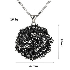 Colliers pendentifs personnalisés en acier inoxydable unisexe, breloques tête de loup et d'ours nordiques, pendentif rune, mythologie viking, gothique punk - Product Image 5