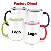 Mug personnalisé de 15 oz, mug en céramique bicolore, mug à sublimation, vente en gros, mug imprimé sur toute la surface pour les cadeaux d'entreprise en gros
