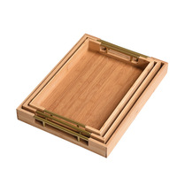 Plateau de service rectangulaire en bois écologique avec poignées métalliques robustes, sans BPA, pour la restauration, les tables à café