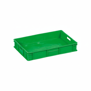 Green HDPE Plastic <b>Crate</b> Solid Wall Solid Base Stackable Durable Industrial Professional Grade Leak-proof Easy Clean Heavy Duty - Product Image 2