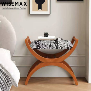 WISEMAX Furniture Medieval Style Home Furniture Solid Wood Stools Ottomans Retro Upholstery Fabric <strong>Low</strong> <strong>Footstool</strong> for Living Room - Product Image 3