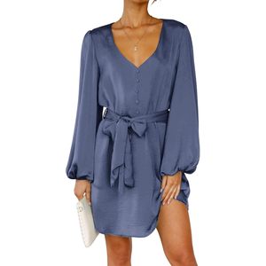 FOXA Vestido corto de satén para mujer, vestido de cóctel con cuello en V y lazo cruzado - Product Image 1