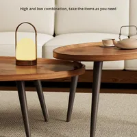 Ensemble de tables basses pliantes en pierre antique avec plateau en bois et table d'appoint pour petits appartements - Meubles de salon