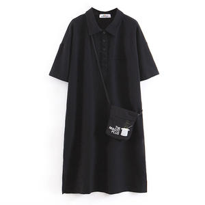 Robe d'été pour femmes grande taille Happy Hut avec col polo et ourlet fendu N7136 Noir Vert Haricot - Product Image 5