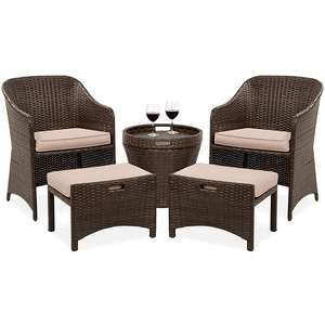5-Piece Outdoor Wicker Conversation Rattan Chair Bistro Patio Furniture Set And Storage Table