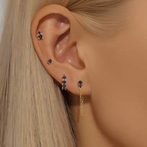 3/4Pcs <b>Set</b> Trendy Minimalist S925 <b>Sterling</b> <b>Silver</b> Zircon Sapphire Chain Dangle Hoop <b>Earrings</b> Flower Pearl <b>Stud</b> <b>Set</b> for Women - Product Image 3