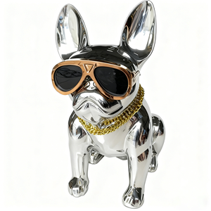 تمثال كلب بولدوج فرنسي من الفولاذ المقاوم للصدأ مع نظارات شمسية وسلسلة ذهبية، تمثال حيوان أليف رائع بحجم مخصص - Product Image 3