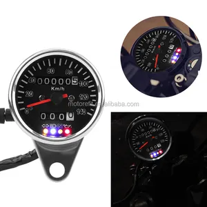 Rts Universele Retro Motorfiets Meter Dual Kilometerstand Km/H Snelheidsmeter Toerenteller Gauge Led Backlight Lampje Wijzerplaat